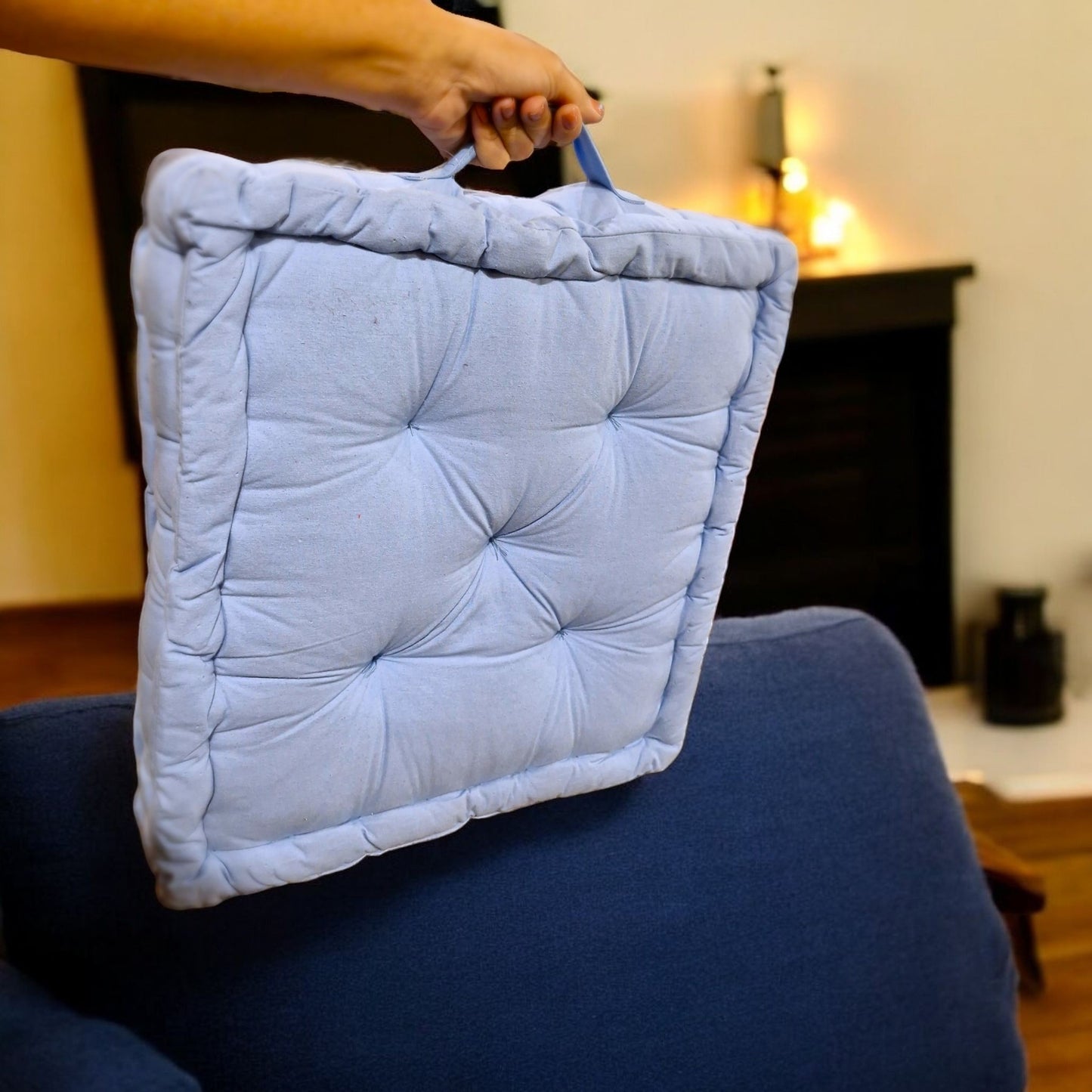 Plush Rectangular Floor Cushion 45x45x10cm - Soft Cotton Aqua Grey Pillow for Comfortable Seating and Decor