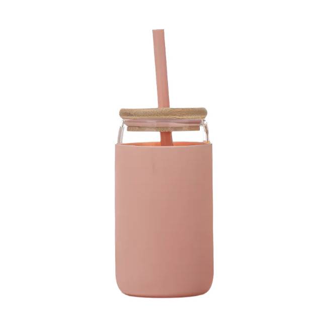 16oz Glass Drink Tea Cocktail Glass Coffee Cup Drinking Glasses with Bamboo Lids and Glass Straw Set