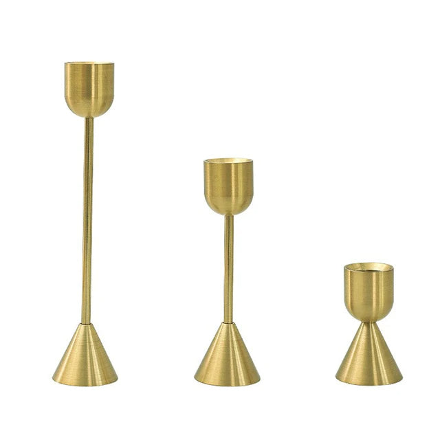 Minimalist Brass Candle Holder Set - Trio for Table Centerpiece Decor