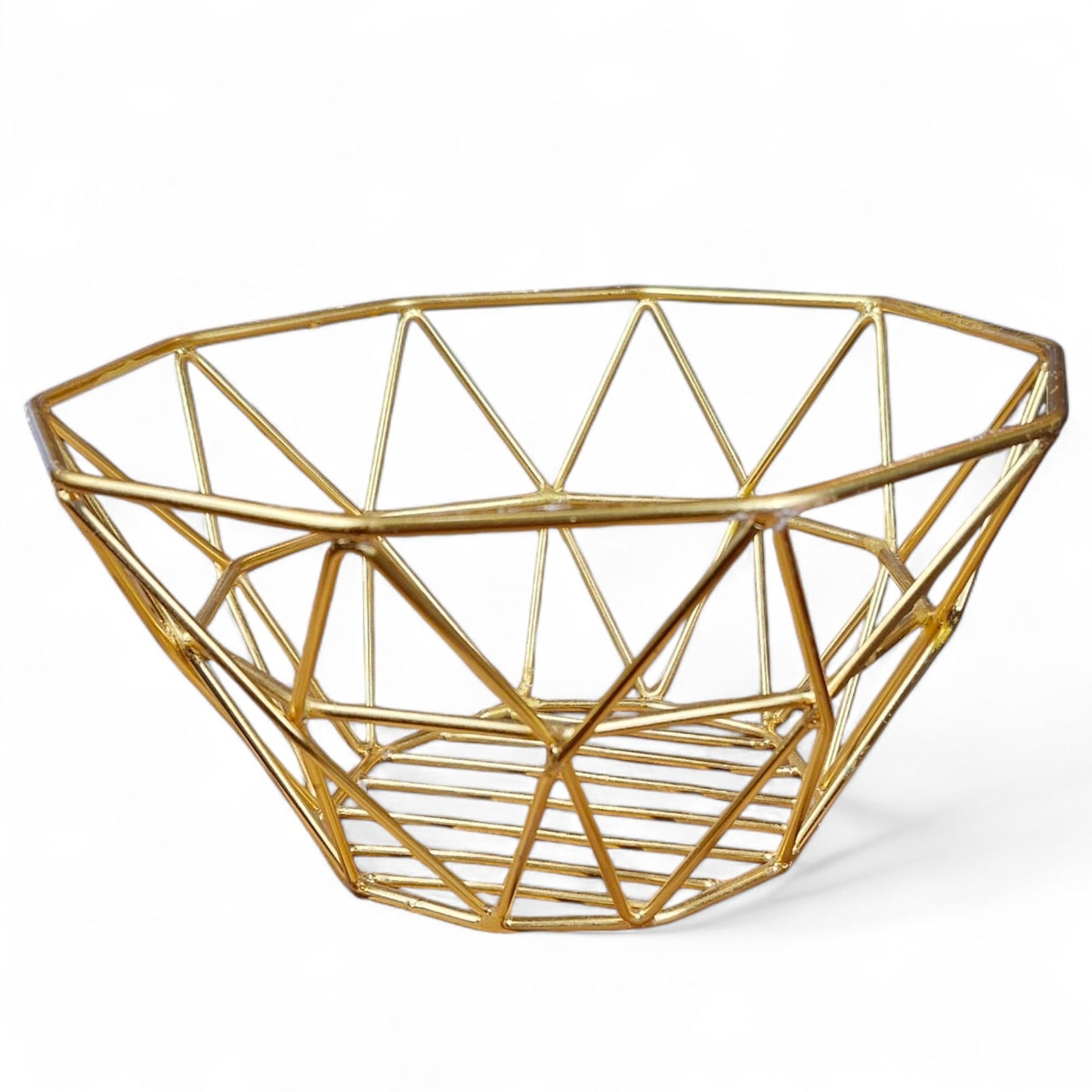 Golden Geometry Octagonal Metal Fruit Bowl - Elegant Centerpiece for Dining and Home Decor - Perfect for Showcasing Fruits, Flowers, or Decorative Items with a Modern Touch of Sophistication