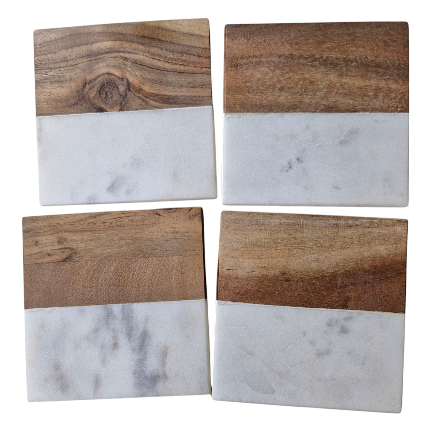 Natural Elegance 4 Piece Coaster Set - Handcrafted Wood & Marble Table Decor for Stylish Protection - Perfect Gift for Home & Office - Durable, Versatile, and Unique Design for Any Space