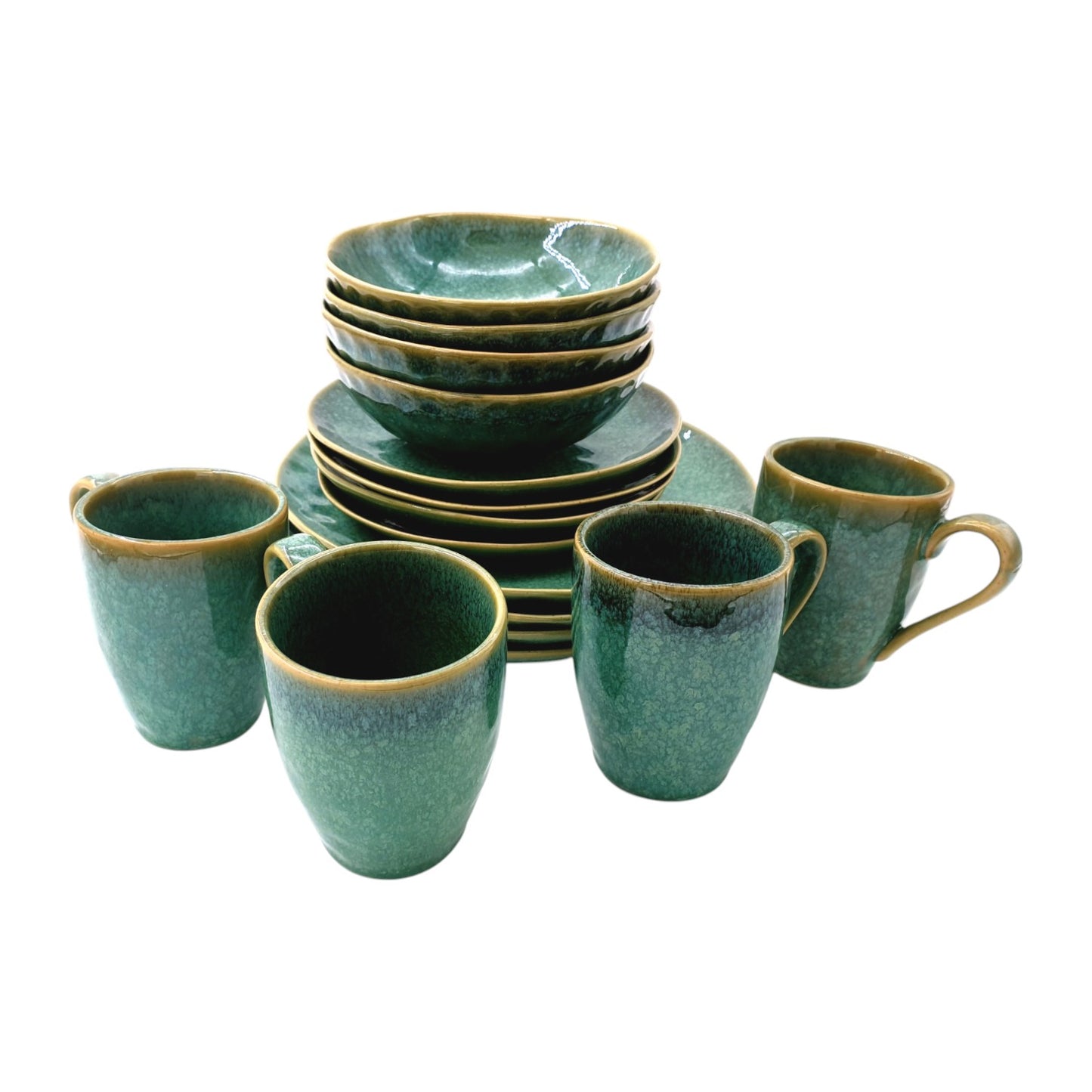Waterdrop Crystal Green Stoneware Crockery Set - 16-Piece Dinnerware Set - Elegant and Durable for Dining, Serving, and Entertaining with a Refreshing, Modern Look