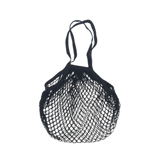 35X36CM Long Handle 1.5x25cm Black Cotton Mesh Net String Grocery Shopping Tote Bag