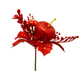 Glittered Apple & Holly Leaf Pick Red – Festive Decorative Pick with Sparkling Red Apples, Holly Leaves, and Berries – Perfect for Holiday Wreaths, Garlands, Floral Arrangements, and Seasonal Décor