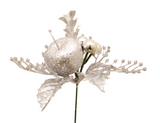Glittered Apple & Holly Leaf Pick Silver – Festive Decorative Pick with Sparkling Silver Apples, Holly Leaves, and Berries – Perfect for Holiday Wreaths, Garlands, Floral Arrangements, and Seasonal Décor