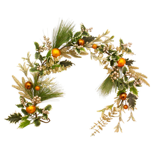 Sparkle Holly Bauble Garland 150 cm Festive Christmas Decoration with Glitter Accents, Red Berries, and Green Leaves for Trees, Mantels, and Holiday Displays
