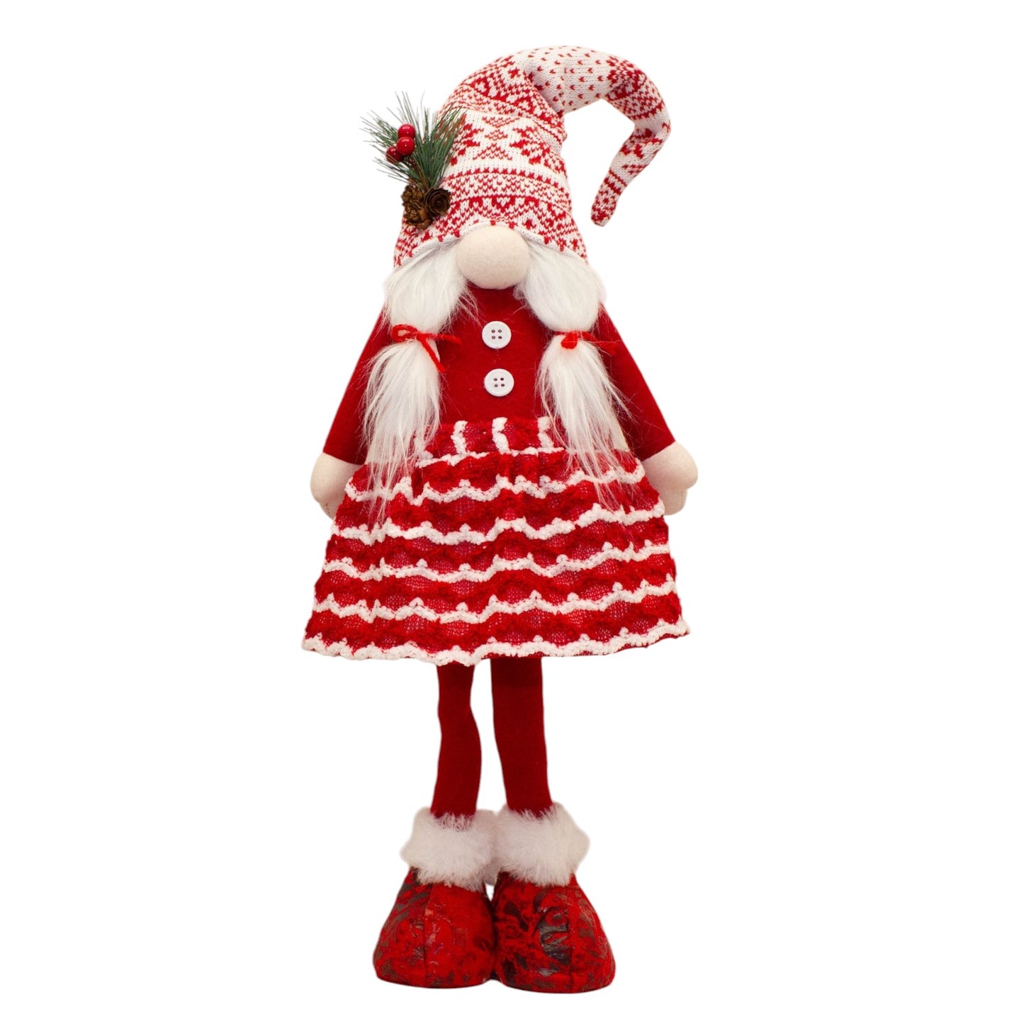 Skandie Standing Gnome Festive Scandinavian Christmas Decoration with Tall Hat and Cozy Textured Outfit, Holiday Accent for Mantels, Shelves, and Seasonal Displays