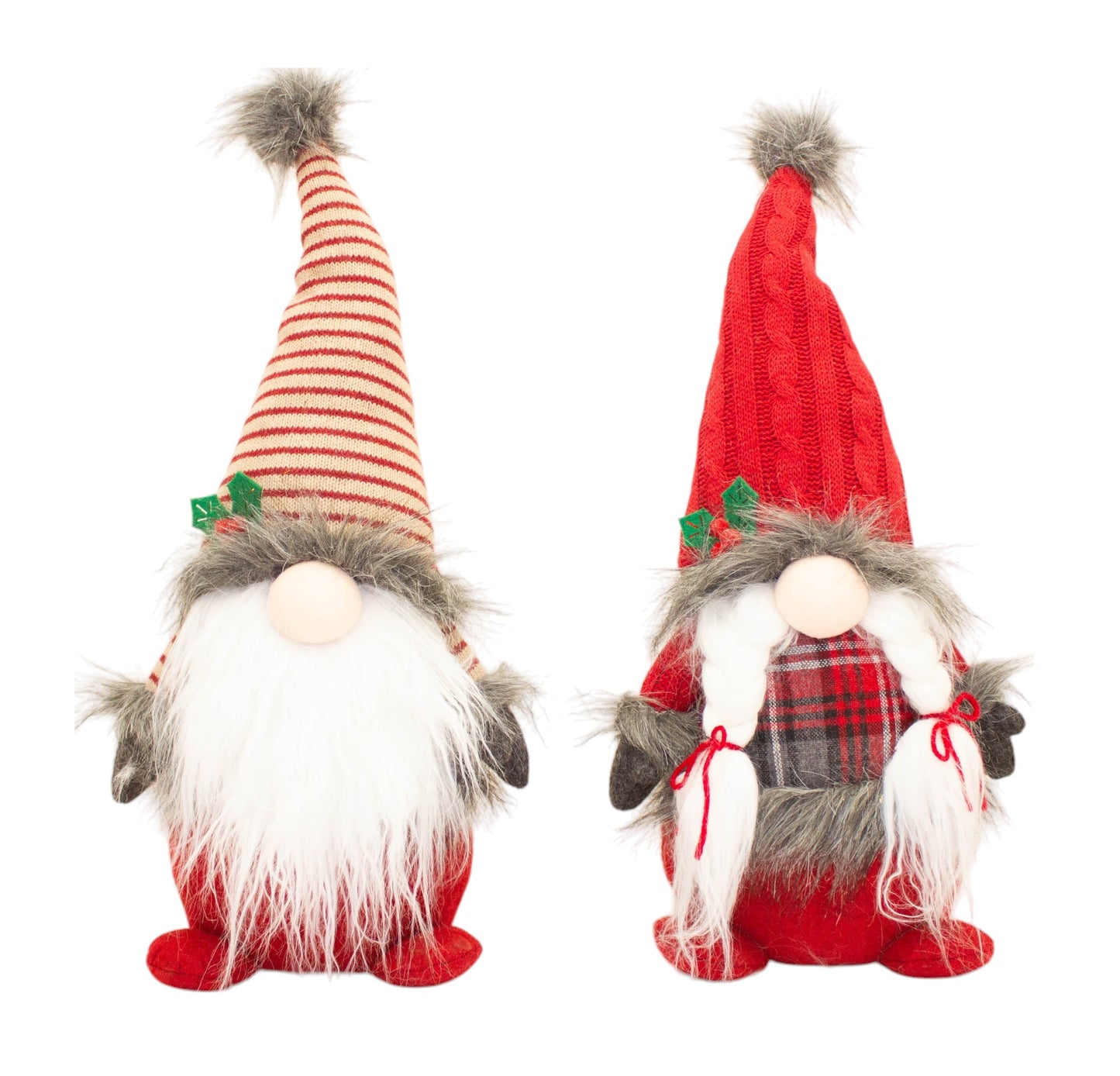 Mountain Dumpy Santa Figurines Set of 2 Rustic Christmas Decorations with Cozy Winter Outfits, Festive Holiday Accents for Mantels, Shelves, and Seasonal Displays