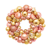 Pink Champagne Shatterproof Bauble Wreath 33 cm Elegant Christmas Decoration for Doors, Walls, and Mantels, Holiday Ornament Wreath with Glossy, Matte, and Glitter Finishes