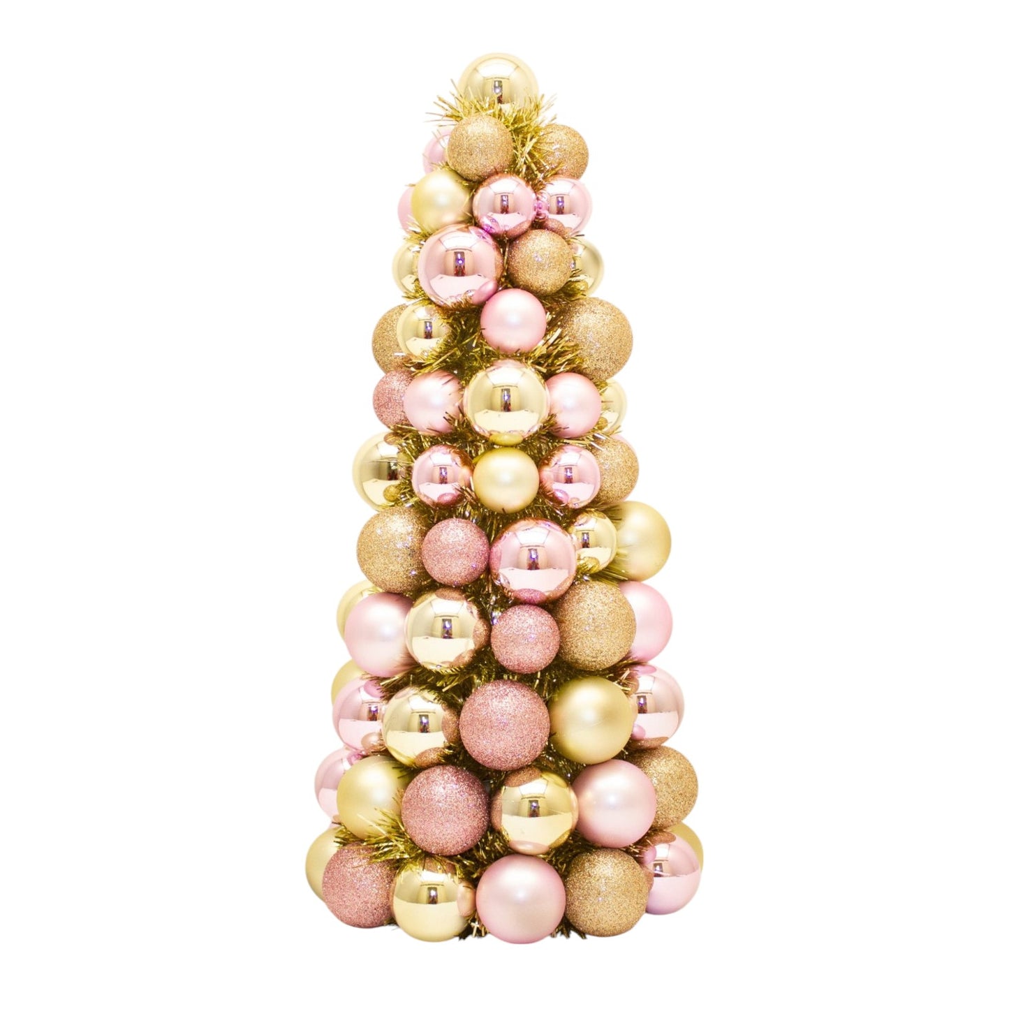 Pink Champagne Bauble Cone 40 cm Elegant Christmas Tabletop Decoration, Festive Ornament Tree with Shatterproof Baubles, Holiday Centerpiece for Mantels, Shelves, and Seasonal Displays