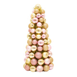 Pink Champagne Bauble Cone 40 cm Elegant Christmas Tabletop Decoration, Festive Ornament Tree with Shatterproof Baubles, Holiday Centerpiece for Mantels, Shelves, and Seasonal Displays