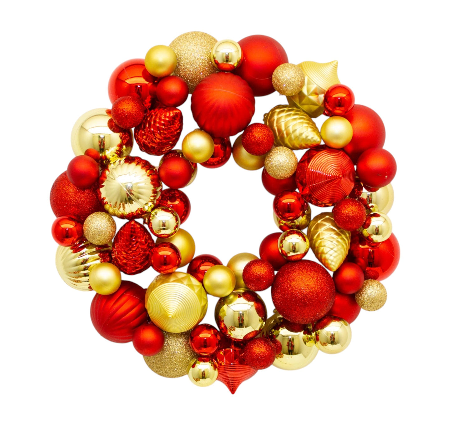Red & Gold Shatterproof Bauble Wreath 33 cm Festive Christmas Decoration for Doors, Walls, and Mantels, Holiday Ornament Wreath with Glitter Accents for Seasonal Home Styling