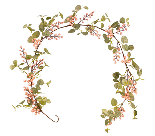 Blush Berry Garland 150 cm – Elegant Artificial Garland with Soft Blush Berries and Delicate Foliage – Perfect for Holiday Décor, Mantels, Tables, and Seasonal Displays