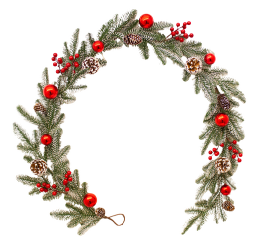 Frosted Bauble Garland 190 cm – Elegant Holiday Garland with Frosted Baubles and Winter Foliage – Perfect for Christmas Décor, Mantels, Tables, and Seasonal Displays