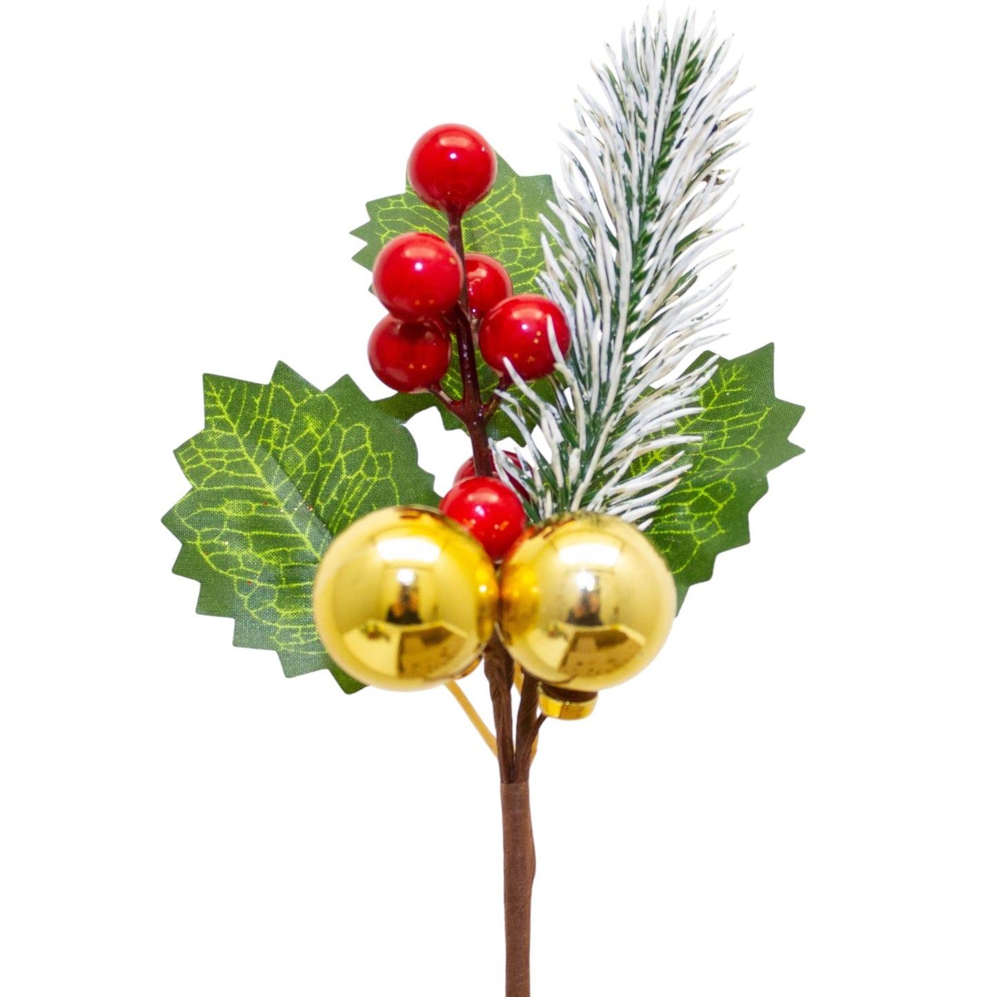 Gold Bauble & Red Berry Pick 17 cm – Festive Artificial Pick with Shiny Gold Baubles, Red Berries, and Green Foliage – Perfect for Holiday Wreaths, Garlands, Floral Arrangements, and Seasonal Décor