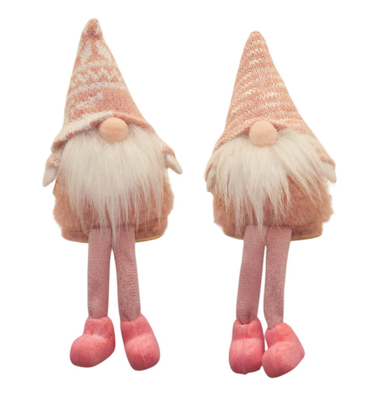 Whimsy Blush Sitting Gnome (Set of 2) – Adorable Decorative Gnome Figurines with Soft Blush Tones – Perfect for Holiday Displays, Mantels, Shelves, and Whimsical Home Décor