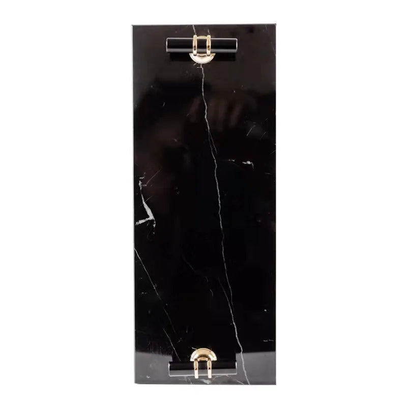Antique Rectangle Serving Tray - Grey and Black Marble Decorative Tray with Handles - Elegant Home Decor Piece for Serving or Display in Living Room, Kitchen, or Dining Area