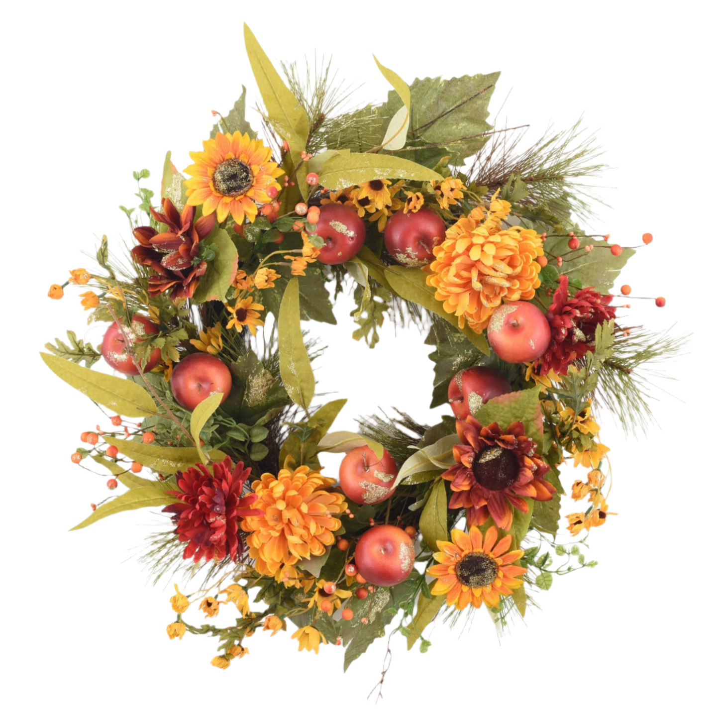 Harvest Sparkle Large Wreath 60 cm - Festive Autumn Wreath with Glittering Accents, Pumpkins, and Fall Foliage - Perfect for Seasonal Home Décor and Door Display