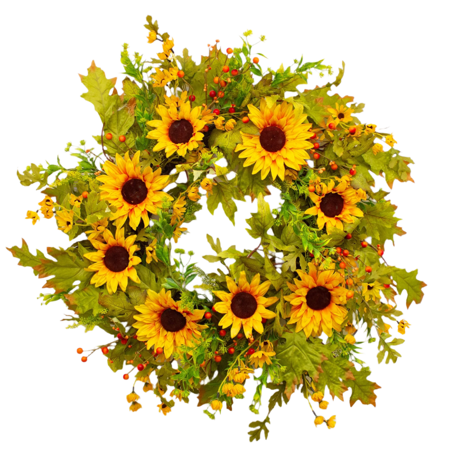 Sunflower Fields XL Wreath 65 cm - Lush Artificial Wreath with Vibrant Sunflowers and Foliage - Perfect for Front Doors, Walls, and Seasonal Home Décor