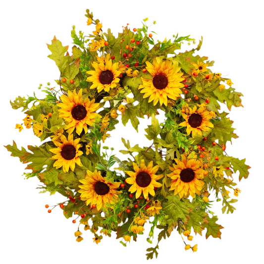 Sunflower Fields XL Wreath 65 cm - Lush Artificial Wreath with Vibrant Sunflowers and Foliage - Perfect for Front Doors, Walls, and Seasonal Home Décor