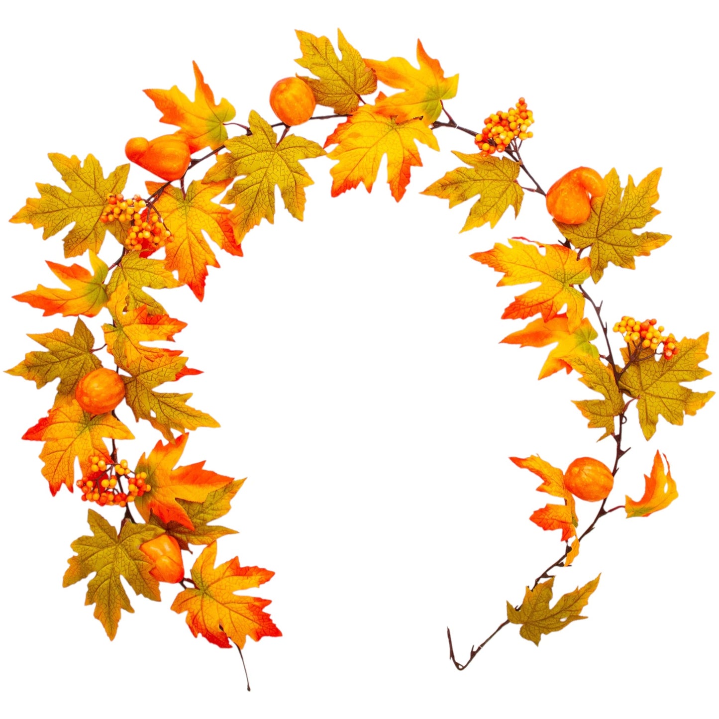 Berry, Maple Leaf & Pumpkin Garland 180 cm - Festive Autumn Garland with Pumpkins, Berries, and Maple Leaves - Perfect for Fall, Thanksgiving, Mantels, Tables, and Seasonal Displays