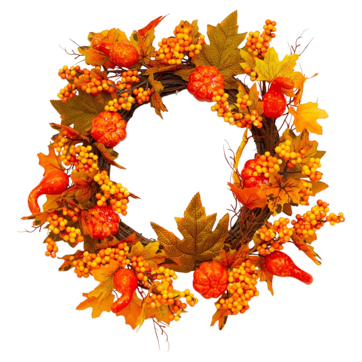 Pumpkin Berry Wreath 40 cm - Festive Autumn Wreath with Pumpkins, Berries, and Fall Foliage - Perfect for Front Doors, Walls, Mantels, and Seasonal Displays