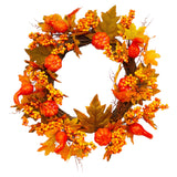 Pumpkin Berry Wreath 40 cm - Festive Autumn Wreath with Pumpkins, Berries, and Fall Foliage - Perfect for Front Doors, Walls, Mantels, and Seasonal Displays