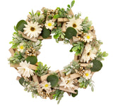 Daisy Wood Wreath 33 cm - Rustic Wooden Wreath with Delicate Daisy Accents - Perfect for Home Décor, Door Hanging, and Seasonal Displays