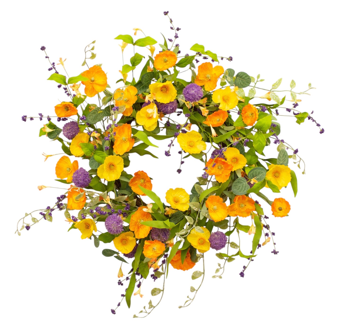 Poppy Garden Wreath 55cm - Elegant Floral Wreath for Home Decor - Vibrant Poppy Design for Door, Wall, or Seasonal Decoration - Affordable