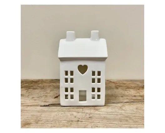 Dainty White House T-Light Holder, 15 cm, Ceramic Tealight Candle Holder, Elegant Mini House Lantern for Home Decor, Cozy Ambient Lighting for Living Room, Bedroom, and Special Occasions