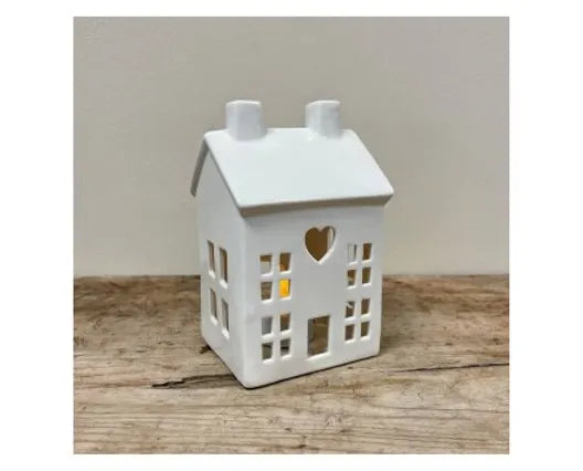Dainty White House T-Light Holder, 15 cm, Ceramic Tealight Candle Holder, Elegant Mini House Lantern for Home Decor, Cozy Ambient Lighting for Living Room, Bedroom, and Special Occasions