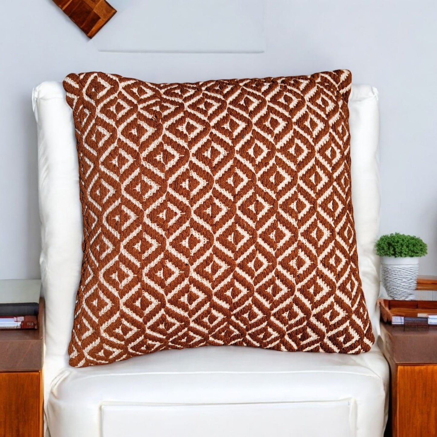 ORANGE CHECKERED CUSHION 45.7x45.7cm - Stylish, Soft Cotton Cushion with Classic Orange Checkered Design - Decorative Accent Pillow for Living Room, Bedroom, or Office - Comfortable & Easy to Maintain