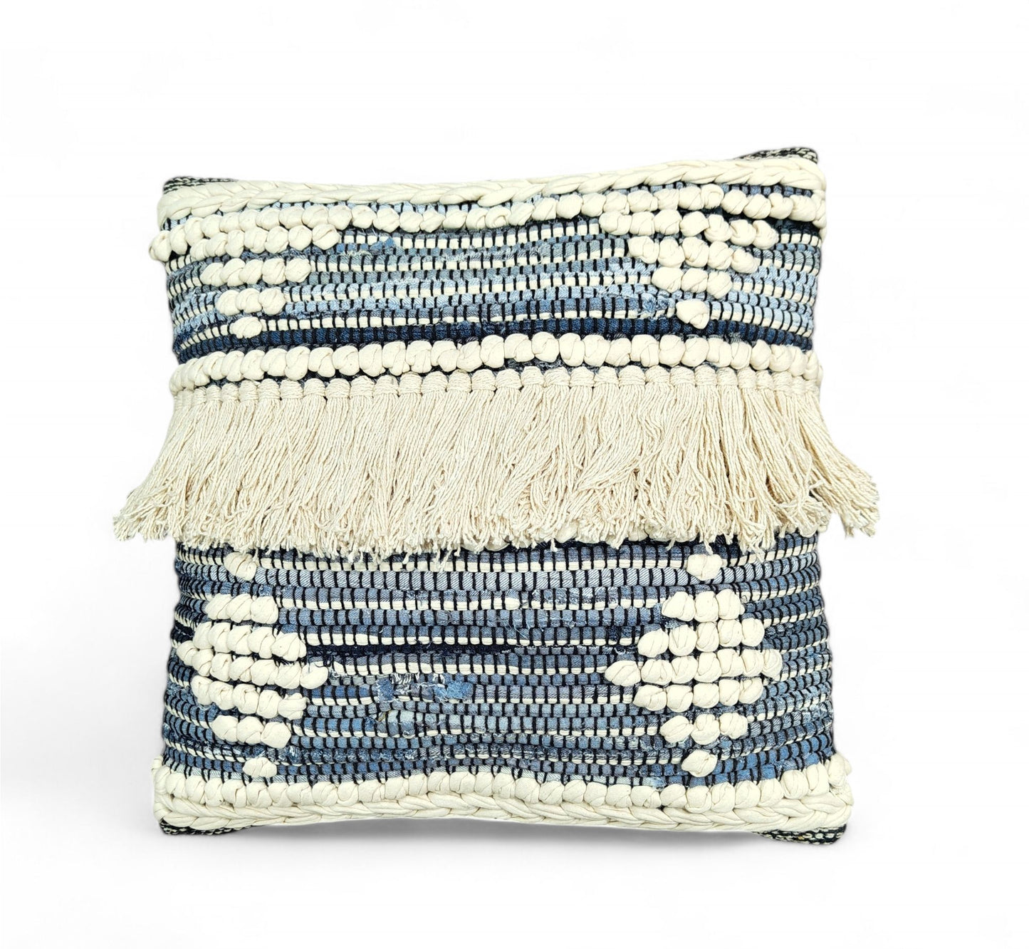 DENIM FRILLED CUSHION 45.7x45.7cm - Soft, Durable Denim Fabric with Stylish Frilled Edges - Perfect Decorative Accent for Living Room, Bedroom, or Office - Comfortable, Lightweight, and Easy to Maintain