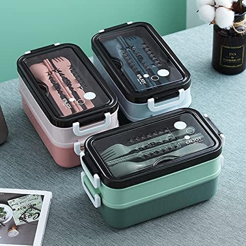 Green Plastic Lunch Box Set Durable and Stylish Lunch Boxes for Kids and Adults Food Storage Containers with Leak-Proof Lids for School Office and Travel Use