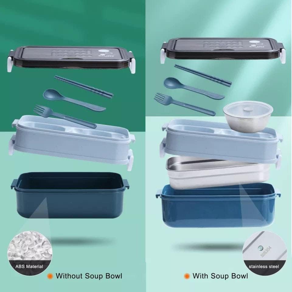 Blue Plastic Lunch Box Set Durable and Stylish Lunch Boxes for Kids and Adults Food Storage Containers with Leak-Proof Lids for School Office and Travel Use