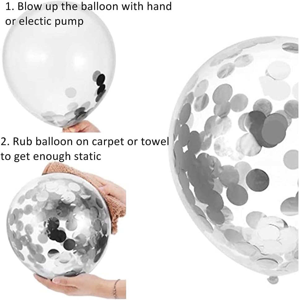 White Silver Balloon Garland Arch Kit, 100 Pcs Set, 5In, 10In, 12In Metallic Chrome & Silver Confetti Balloons, DIY Party Decoration for Birthday, Wedding, Baby Shower & Events