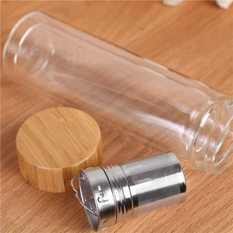 400 ML Glass Bottle with Wooden Cover - Eco-Friendly Clear Water Bottle with Filter - Stylish and Practical for Daily Hydration, Travel, and Eco-Conscious Living