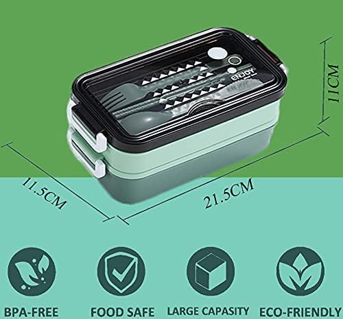 Green Plastic Lunch Box Set Durable and Stylish Lunch Boxes for Kids and Adults Food Storage Containers with Leak-Proof Lids for School Office and Travel Use
