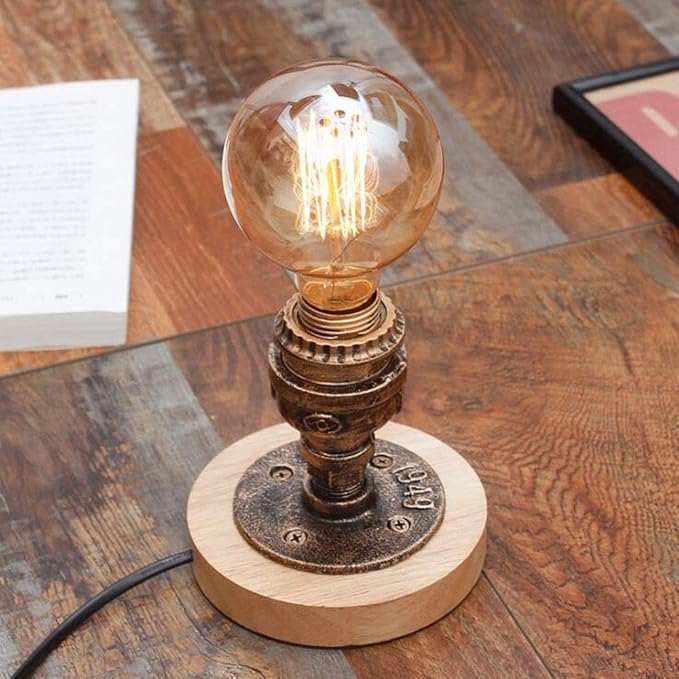 Wooden Retro Bedroom Bedside Lamp - Dimmable Night Light for Bar or Cafe - Stylish Decorative Table Lamp for Ambient Lighting and Elegant Room Decor