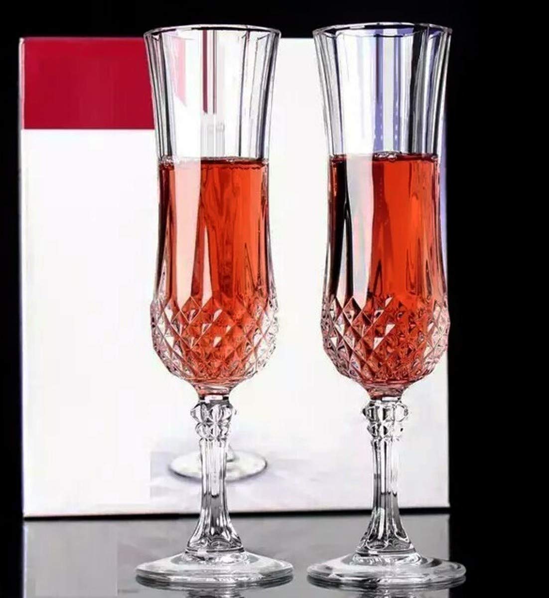 Diamond-Embossed Champagne Glass – Elegant Cut Glass Flute for Sparkling Wine, Prosecco & Cocktails – Vintage Crystal Stemware for Weddings, Parties & Home Bar