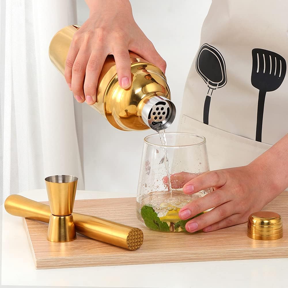 Gold Cocktail Shaker 500ml Premium Stainless Steel Bartender Mixer for Home Bar Professional Use Leakproof Martini Shaker Set for Mixing Drinks Cocktails Margarita Mojito Old Fashioned