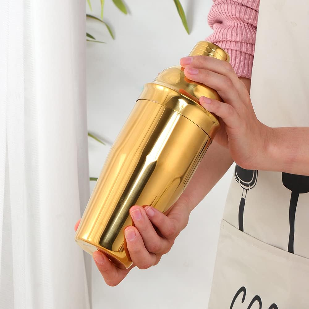 Gold Cocktail Shaker 500ml Premium Stainless Steel Bartender Mixer for Home Bar Professional Use Leakproof Martini Shaker Set for Mixing Drinks Cocktails Margarita Mojito Old Fashioned