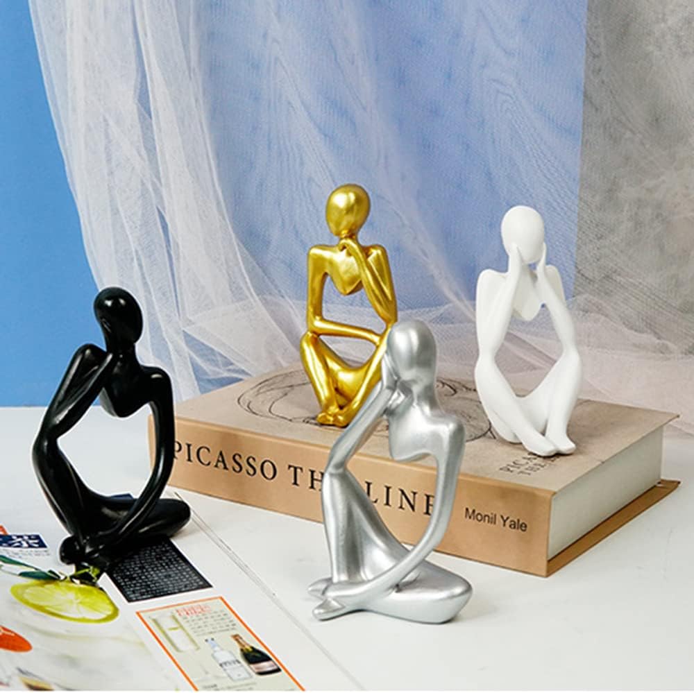 Luxury Gold Resin Abstract Sculpture – Modern Black & White Art Décor for Home, Office & Living Room – Elegant Geometric Statue for Shelves, Table & Interior Design Accents