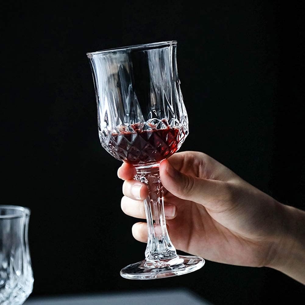 Diamond-Embossed Wine Glass – Elegant Cut Glass Goblet for Red & White Wine – Vintage Crystal Stemware for Dining, Parties & Home Bar
