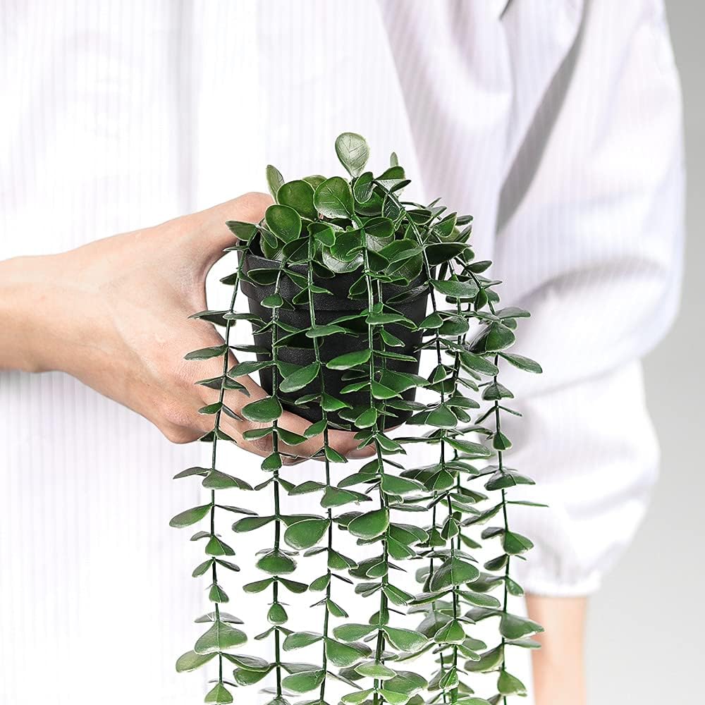 Artificial Eucalyptus Hanging Potted Plant - Lifelike Faux Eucalyptus with Soft Green Leaves in Decorative Pot - Perfect for Home Decor, Offices, and Indoor Spaces - Low Maintenance and Easy to Hang