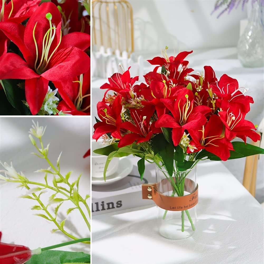 10 Heads Artificial Lily Flowers Realistic Fake Lily Bouquet for Home Décor Wedding Arrangements Centerpieces and Floral Displays Lifelike Faux Lilies with Soft Petals and Flexible Stems