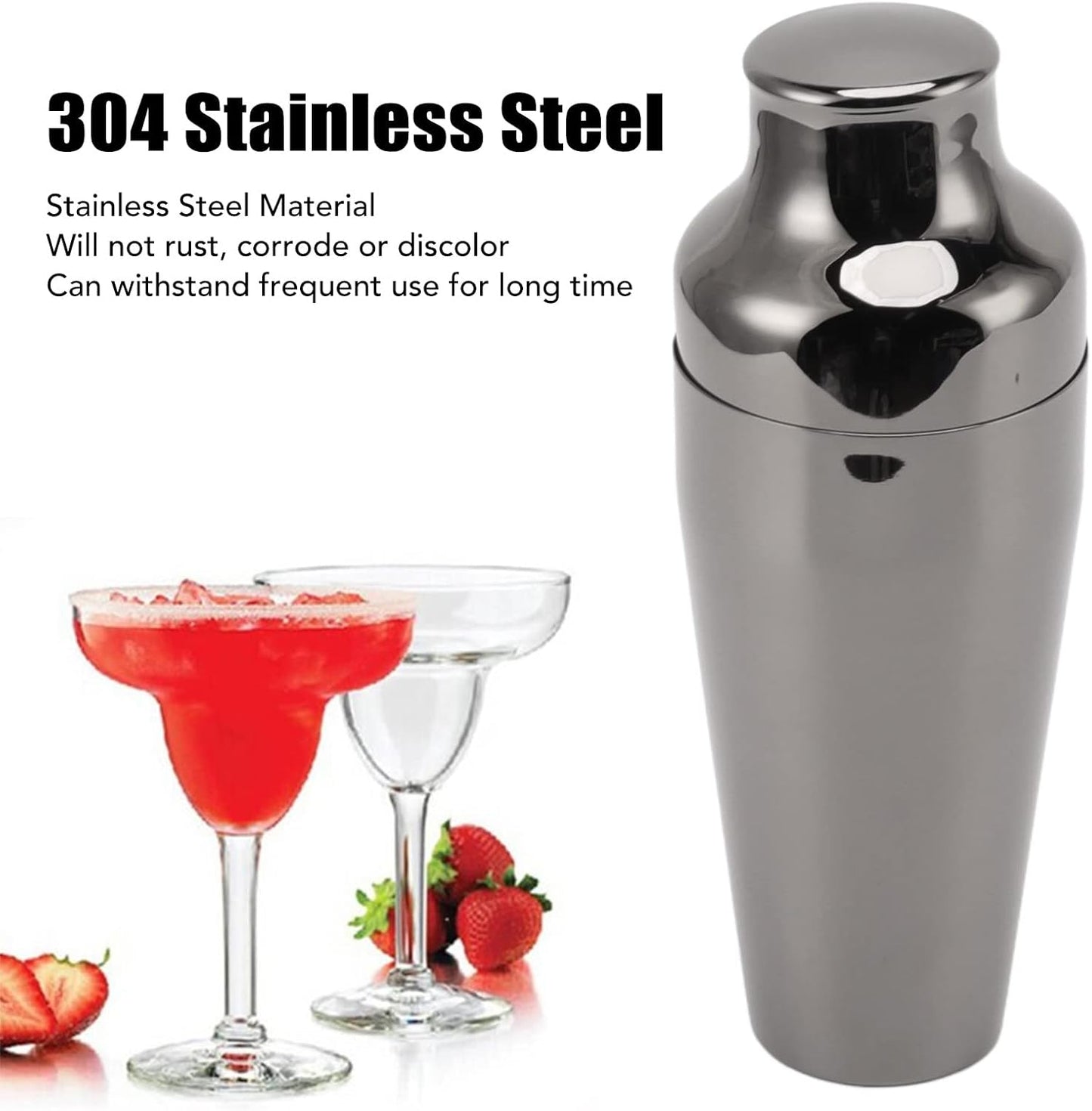 Black Cocktail Shaker - Premium Stainless Steel Shaker with Sleek Matte Black Finish - 3-Piece Set for Mixing Cocktails, Martini, and More - Durable, Leakproof, Ideal for Home Bars and Professional Use