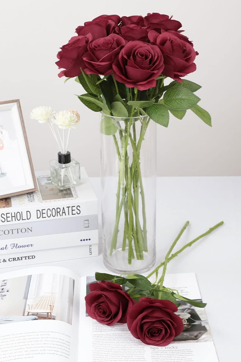 Artificial Silk Roses Bouquet – Realistic Long Stem Fake Flowers for Home Décor, Wedding Arrangements, Centerpieces & Gifts – Lifelike Faux Roses with Soft Petals & Bendable Stems