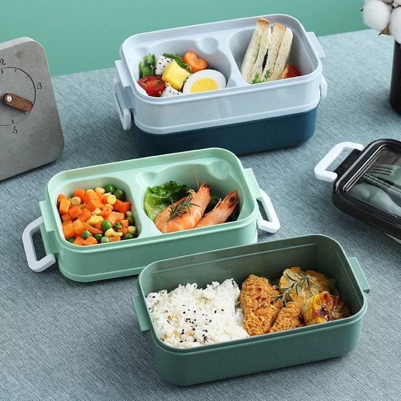 Blue Plastic Lunch Box Set Durable and Stylish Lunch Boxes for Kids and Adults Food Storage Containers with Leak-Proof Lids for School Office and Travel Use