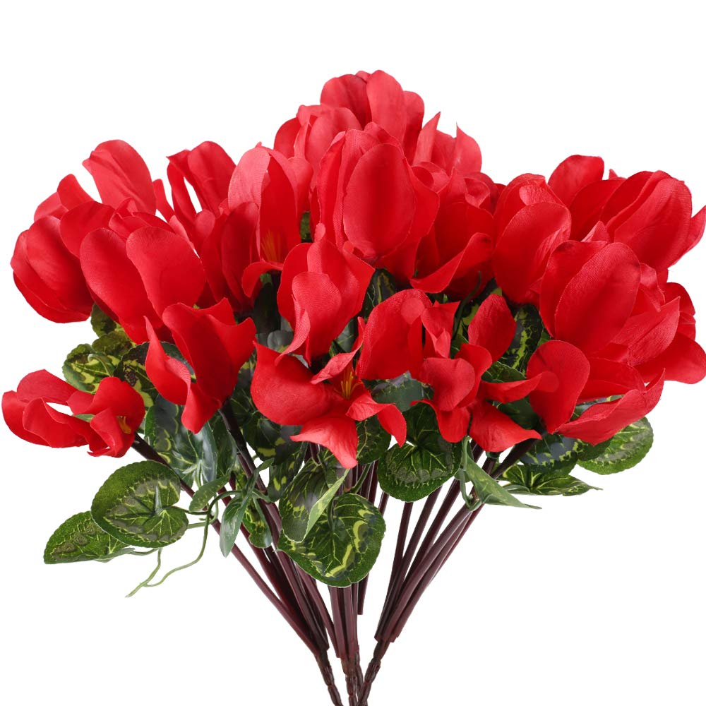 Red Cyclamen Pick - Realistic Artificial Cyclamen Flower Stem with Vibrant Red Blooms - Perfect for Floral Arrangements, Bouquets, and Home Décor